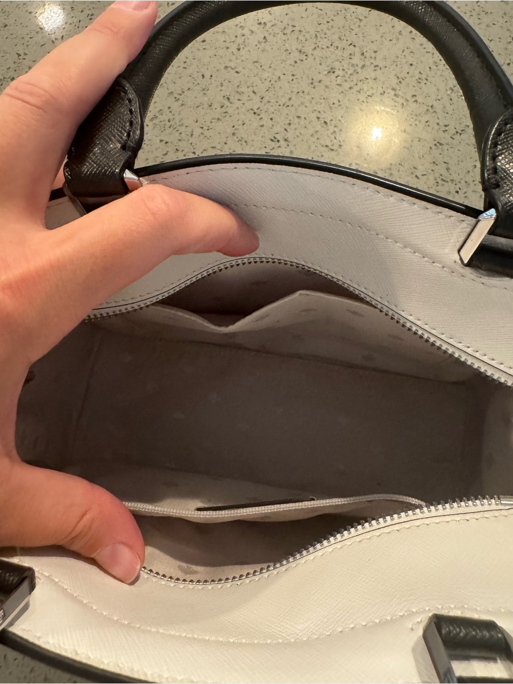 kate spade Two-Tone Leather Satchel in White, Gray and Black - Picture 6 of 7